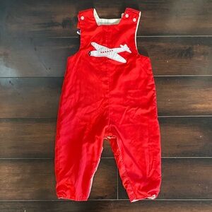 Vintage Reversible Red Airplane and Green Checkered Car Kids Overalls